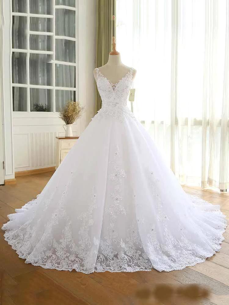 Gorgeous Lace Beaded Wedding Dress New Arrival V-Neck Straps Long Princess Wedding Party Bridal Dress (ZD16594)