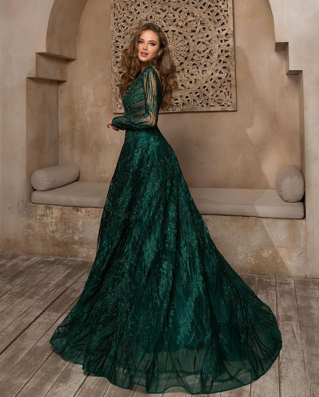 Gorgeous Long A-Line Bateau Appliques Lace Prom Dress with Sleeves - View 2 | VelvetHem