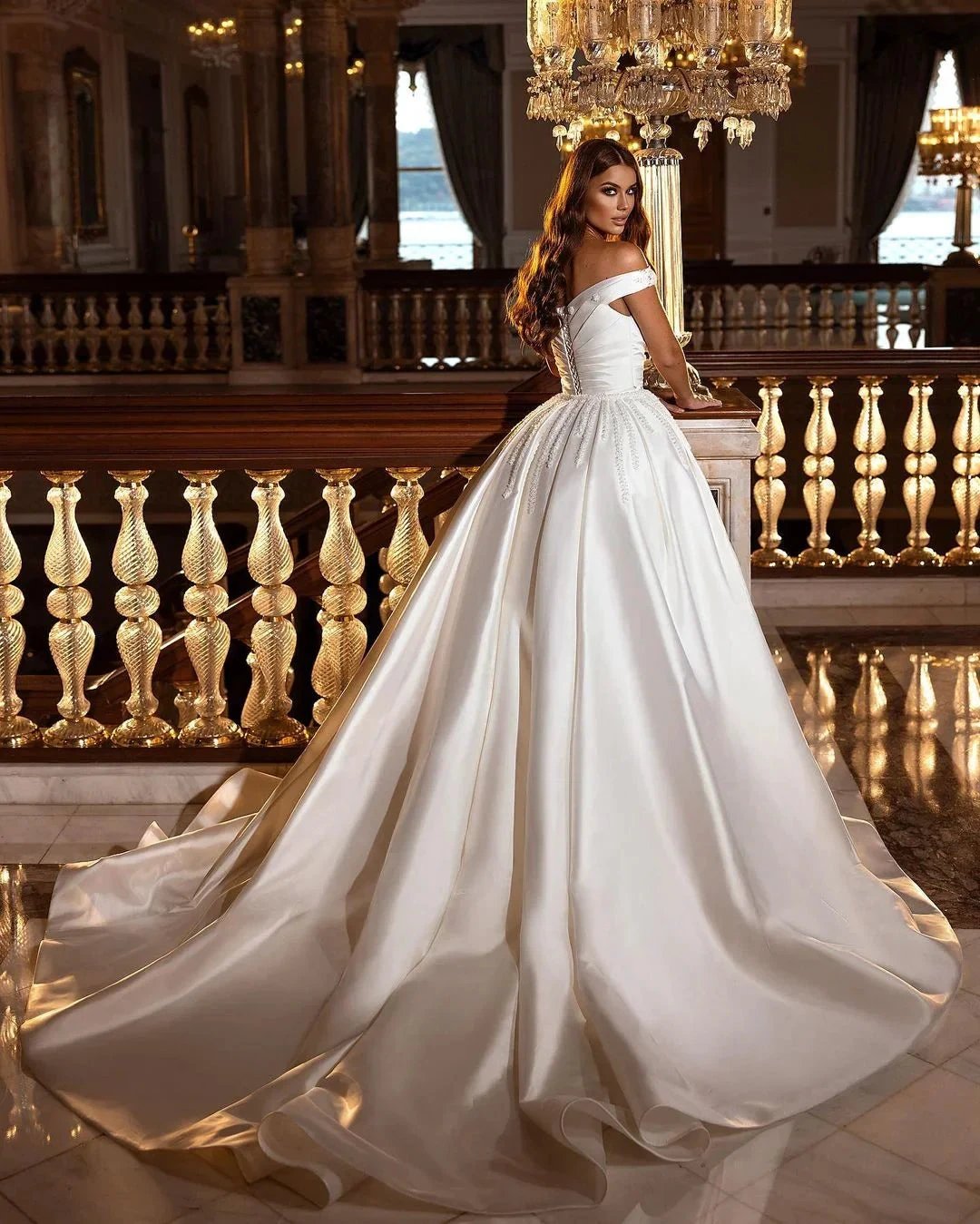 Gorgeous Long A-Line Off-the-shoulder Sweetheart Backless Satin Wedding Dress (ZD15194)