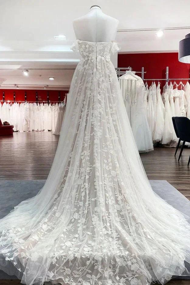 Gorgeous Long A-line Off-the-shoulder Tulle Appliques Lace Wedding Dress (ZD14281) - View 2 | VelvetHem
