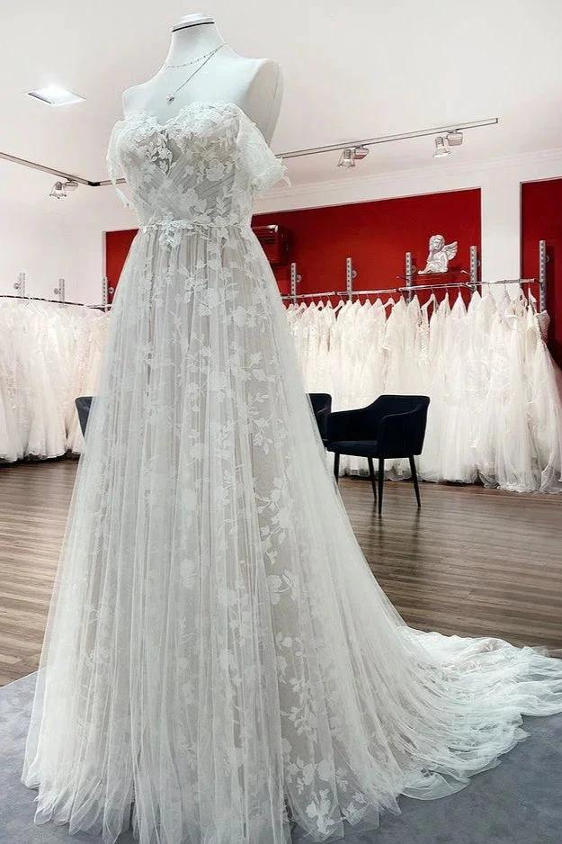 Gorgeous Long A-line Off-the-shoulder Tulle Appliques Lace Wedding Dress (ZD14281) - View 3 | VelvetHem