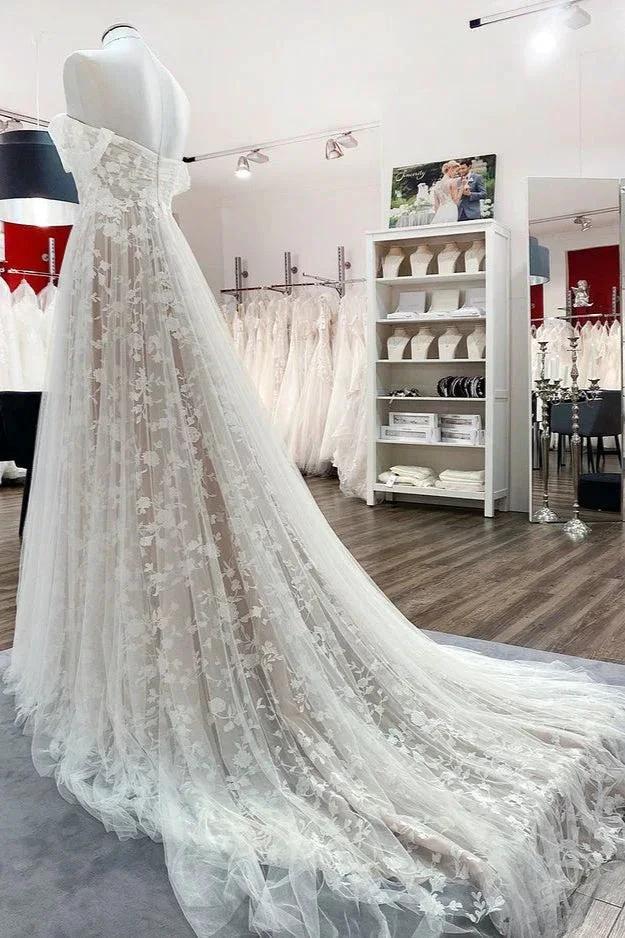 Gorgeous Long A-line Off-the-shoulder Tulle Appliques Lace Wedding Dress (ZD14281) - View 4 | VelvetHem