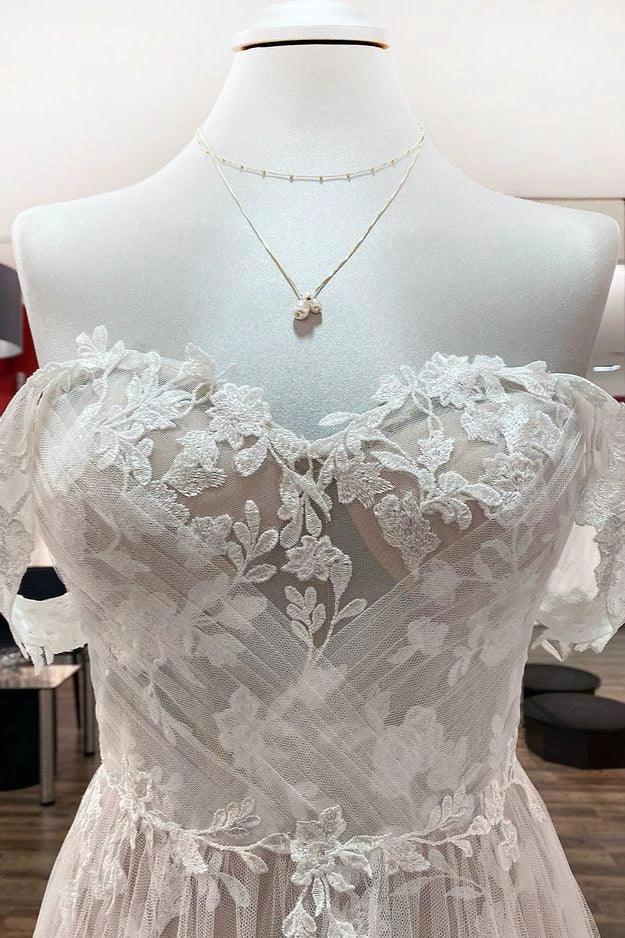 Gorgeous Long A-line Off-the-shoulder Tulle Appliques Lace Wedding Dress (ZD14281)