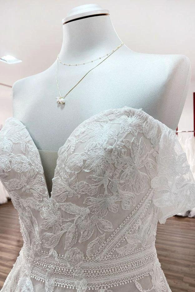 Gorgeous Long A-line Off-the-shoulder Tulle Lace Appliques Wedding Dress (ZD14446)