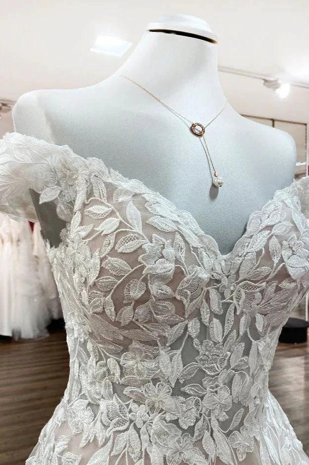 Gorgeous Long A-line Off-the-shoulder Tulle Lace Ruffles Wedding Dress (ZD14448) - View 4 | VelvetHem
