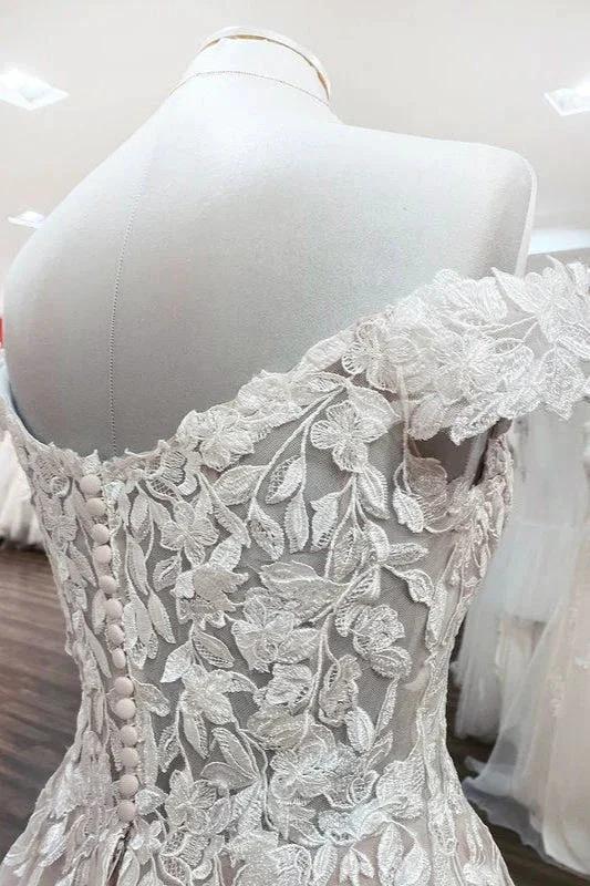 Gorgeous Long A-line Off-the-shoulder Tulle Lace Ruffles Wedding Dress (ZD14448) - View 5 | VelvetHem