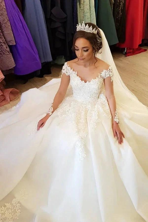 Gorgeous Long A-line Off-the-shoulder Wedding Dresses with Sleeves (ZD15112)