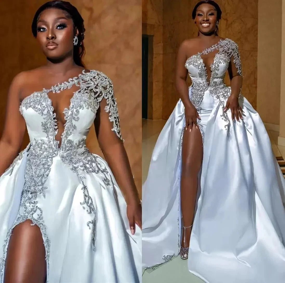 Gorgeous Long A-line One Shoulder Beading Wedding Dress With Slit (ZD16392)