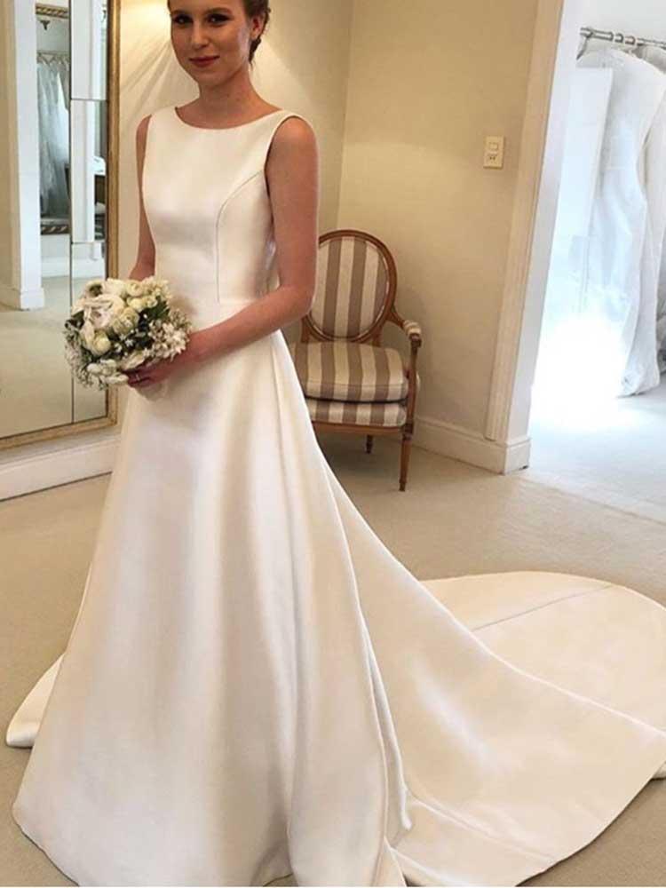 Gorgeous Long A-line Satin Backless Wedding Dresses (ZD15918)