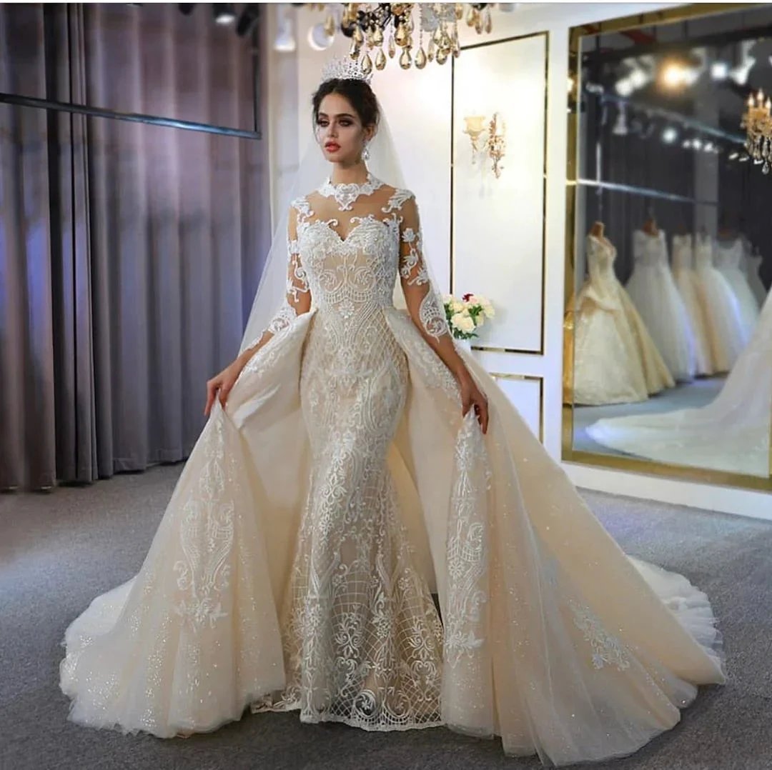 Gorgeous Long A-Line Sweetheart Appliques Lace Wedding Dress with Sleeves (ZD15132) - View 2 | VelvetHem
