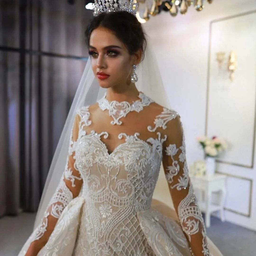 Gorgeous Long A-Line Sweetheart Appliques Lace Wedding Dress with Sleeves (ZD15132) - View 3 | VelvetHem