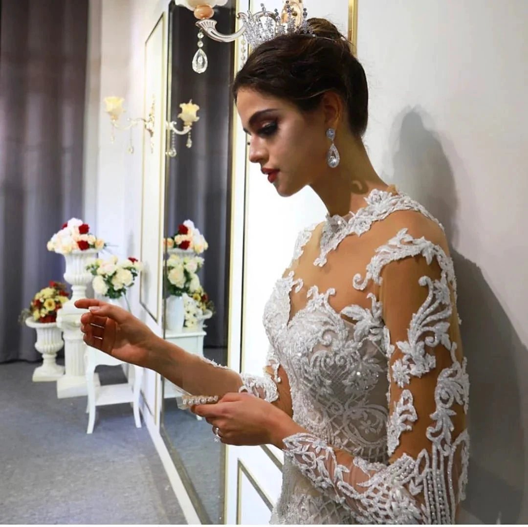 Gorgeous Long A-Line Sweetheart Appliques Lace Wedding Dress with Sleeves (ZD15132) - View 5 | VelvetHem