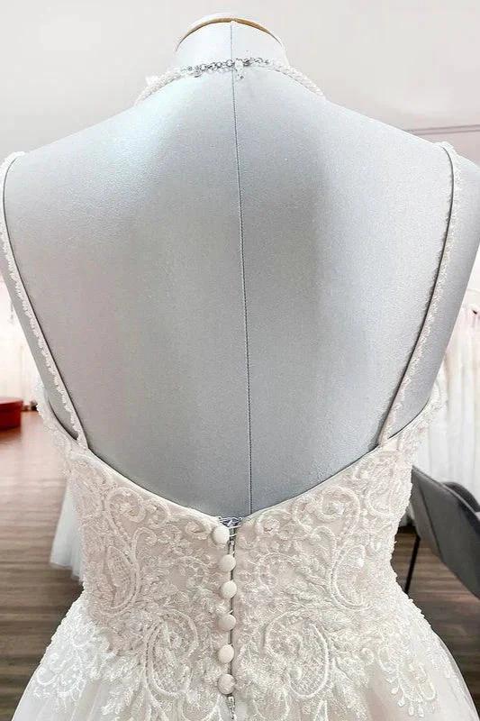 Gorgeous Long A-line Sweetheart Spaghetti Straps Tulle Lace Wedding Dresses (ZD15268)