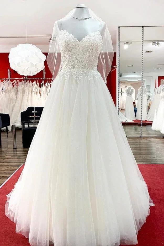 Gorgeous Long A-line Sweetheart Spaghetti Straps Tulle Lace Wedding Dresses (ZD15268)