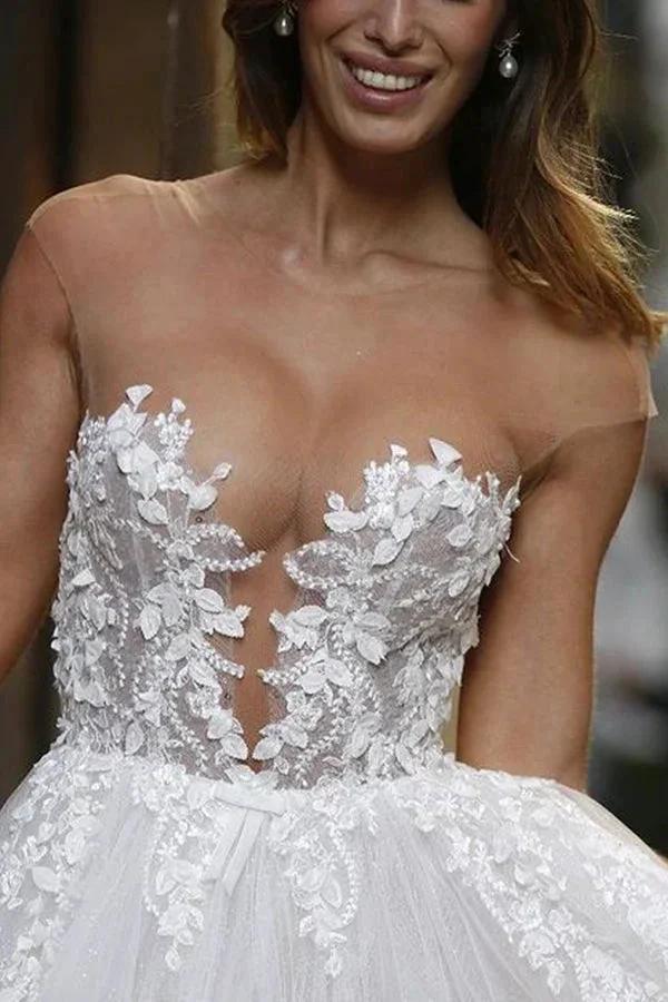 Gorgeous Long A-line Tulle Appliques Lace Wedding Dress (ZD15000)