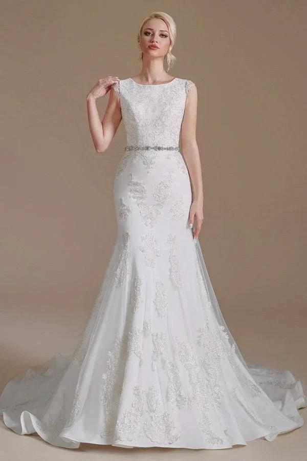 Gorgeous Long Mermaid Jewel Tulle Lace Wedding Dress (ZD14352)