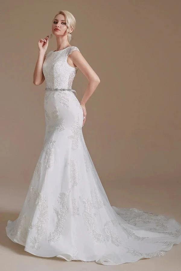 Gorgeous Long Mermaid Jewel Tulle Lace Wedding Dress (ZD14352) - View 4 | VelvetHem