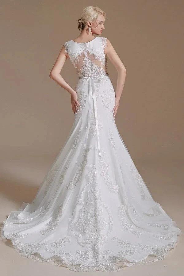 Gorgeous Long Mermaid Jewel Tulle Lace Wedding Dress (ZD14352)