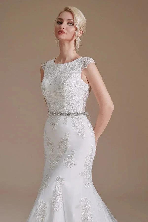 Gorgeous Long Mermaid Jewel Tulle Lace Wedding Dress (ZD14352)