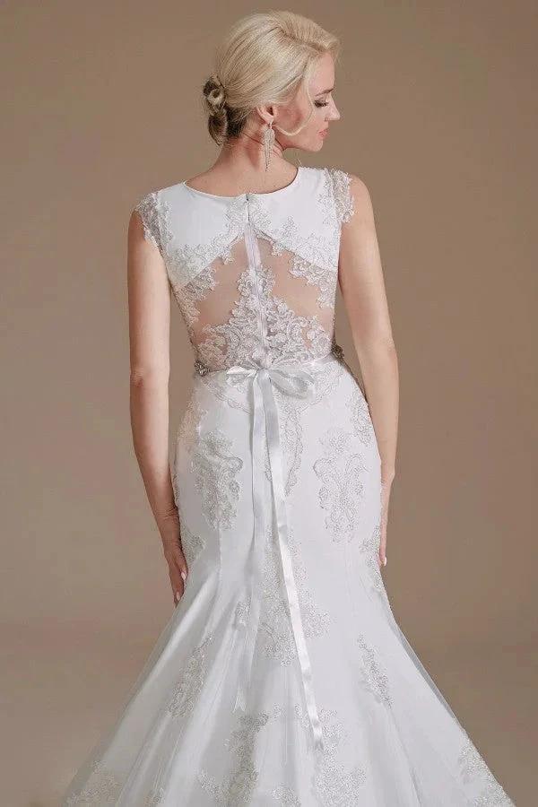 Gorgeous Long Mermaid Jewel Tulle Lace Wedding Dress (ZD14352)