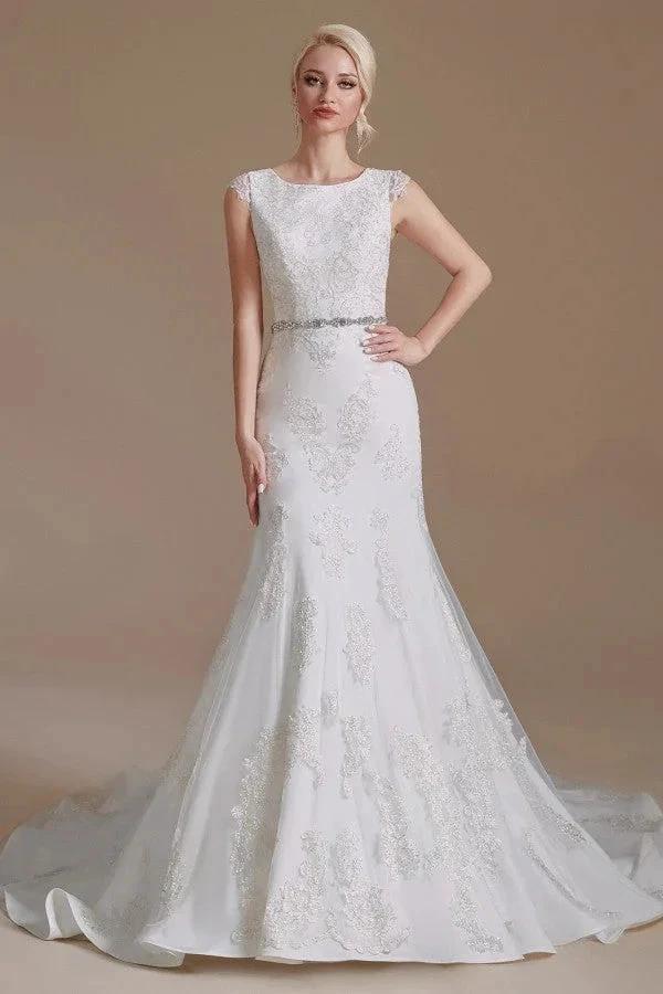 Gorgeous Long Mermaid Jewel Tulle Lace Wedding Dress (ZD14352)