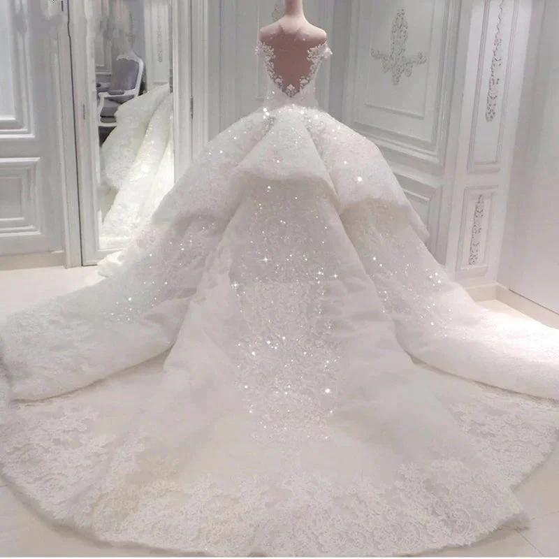 Gorgeous Long Off The Shoulder Beadings Ball Gown Wedding Dress (ZD14395)