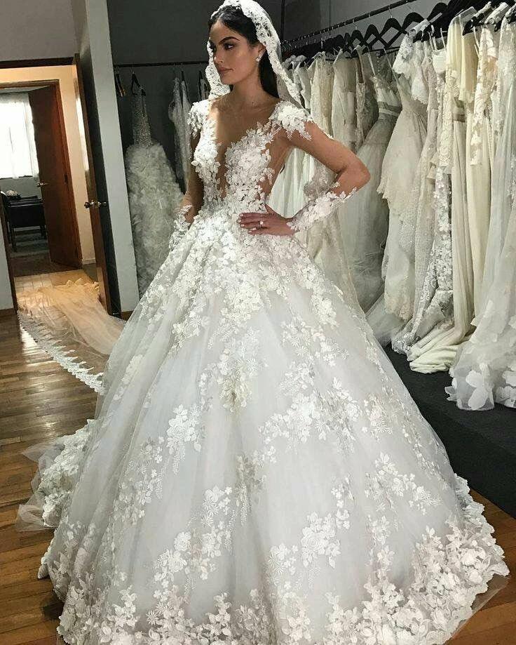 Gorgeous Long Princess Bateau Appliques Lace Backless Ruffles Wedding Dress with Sleeves (ZD15138)