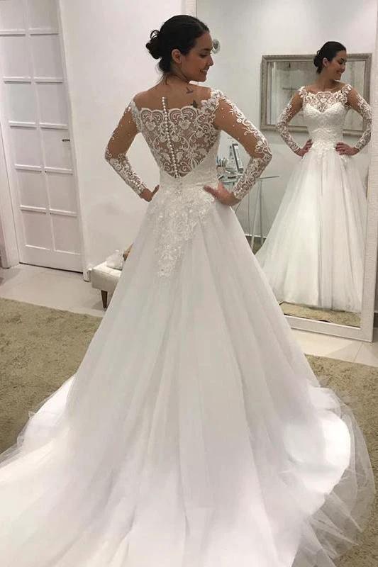 Gorgeous Long Sleeves A-line Tulle Lace Wedding Dress (ZD15852)