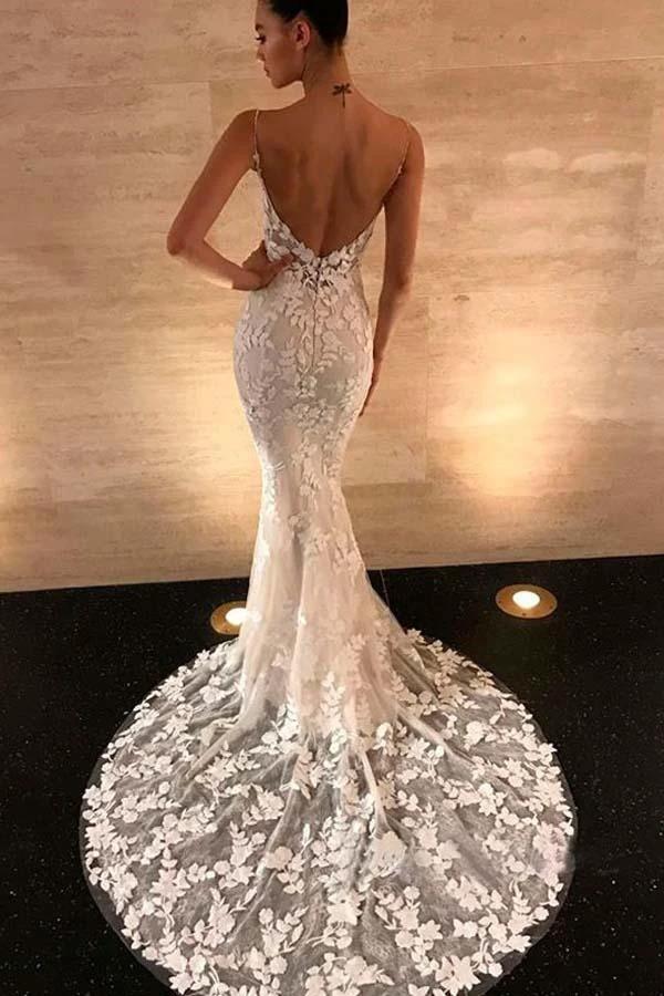 Gorgeous Mermaid Straps Open Back Lace Wedding Dresses (ZD16297) - View 2 | VelvetHem