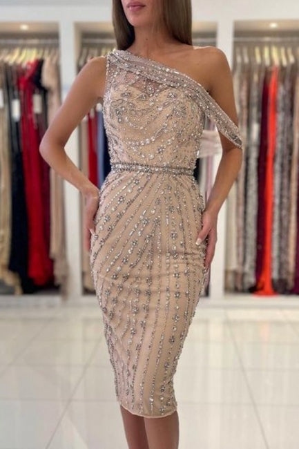 Gorgeous One-Shoulder Sleeveless Mermaid Satin Evening Dresses With Beads