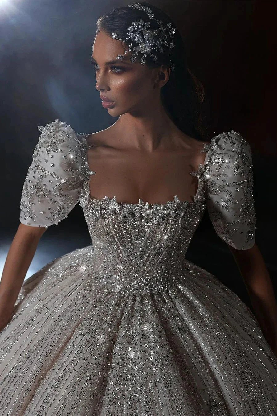 Gorgeous Princess A-line Beading Short Sleeves Wedding Dress With Lace (ZD14524) - View 2 | VelvetHem