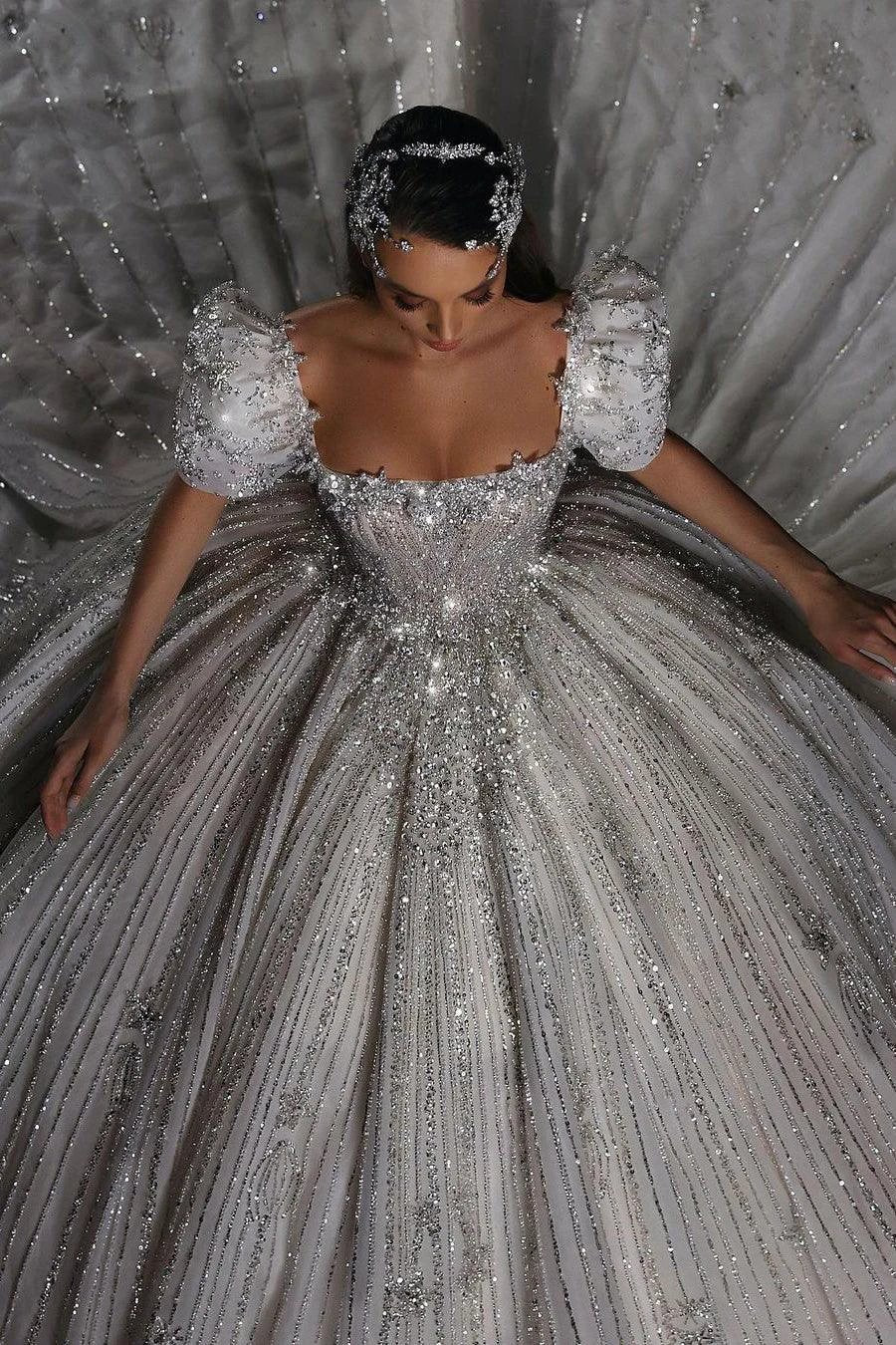 Gorgeous Princess A-line Beading Short Sleeves Wedding Dress With Lace (ZD14524) - View 5 | VelvetHem