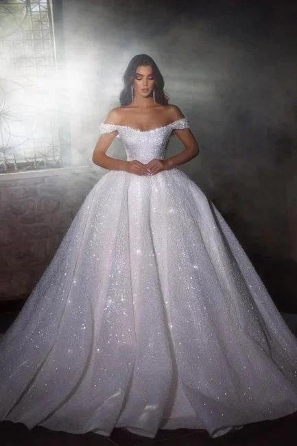 Gorgeous Princess A-line Off-the-shoulder Wedding Dresses With glitter (ZD14597)
