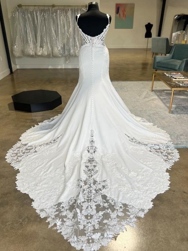Satin Backless Sweetheart Mermaid Wedding Dress With Lace Train