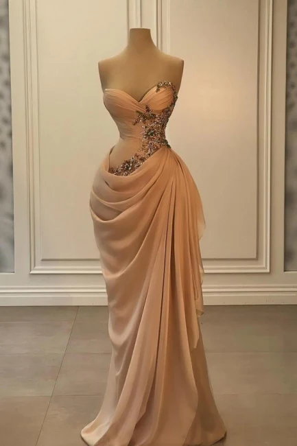 Gorgeous Sweetheart Beaded Pleated Floor-Length Prom Dresses