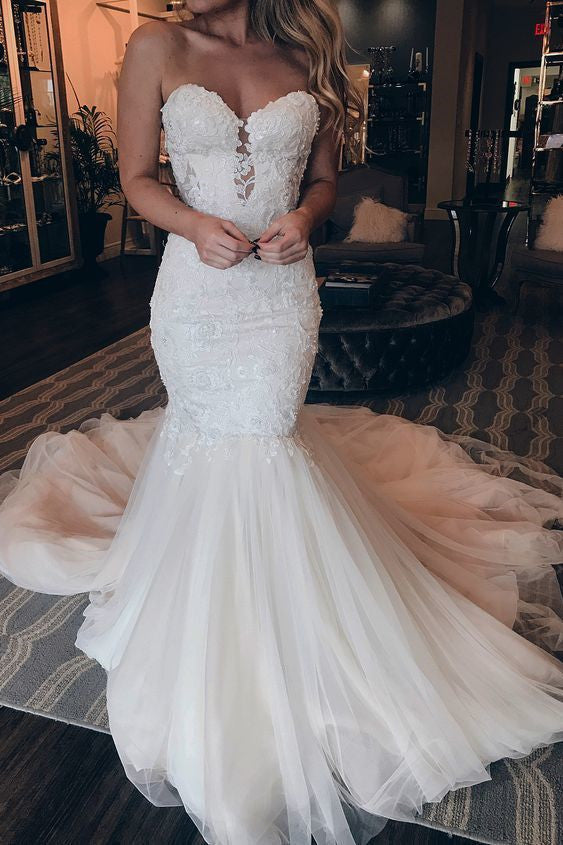 Gorgeous Sweetheart Lace Wedding Dress Mermaid Tulle Skirt (ZD17526)
