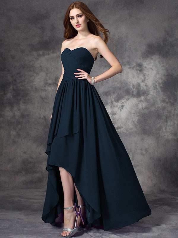 Gorgeous Sweetheart Ruffles Sleeveless High-Low Chiffon Bridesmaid Dresses