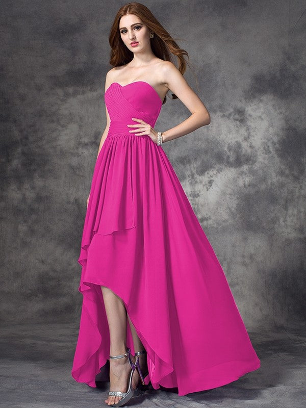 Gorgeous Sweetheart Ruffles Sleeveless High-Low Chiffon Bridesmaid Dresses