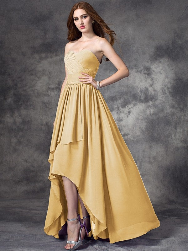 Gorgeous Sweetheart Ruffles Sleeveless High-Low Chiffon Bridesmaid Dresses