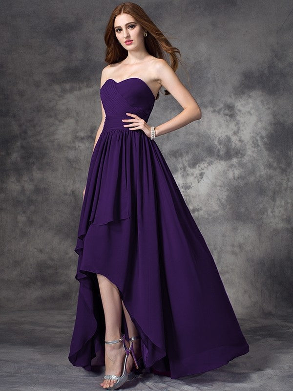 Gorgeous Sweetheart Ruffles Sleeveless High-Low Chiffon Bridesmaid Dresses