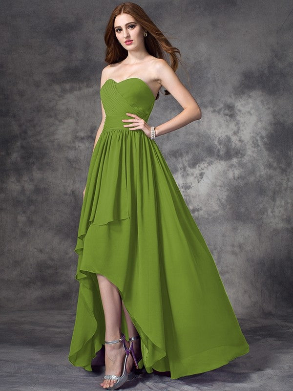 Gorgeous Sweetheart Ruffles Sleeveless High-Low Chiffon Bridesmaid Dresses