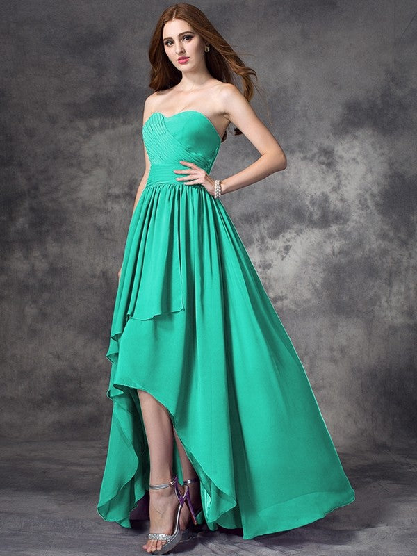 Gorgeous Sweetheart Ruffles Sleeveless High-Low Chiffon Bridesmaid Dresses