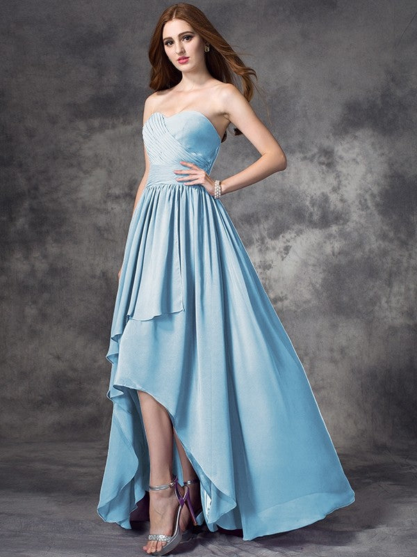 Gorgeous Sweetheart Ruffles Sleeveless High-Low Chiffon Bridesmaid Dresses