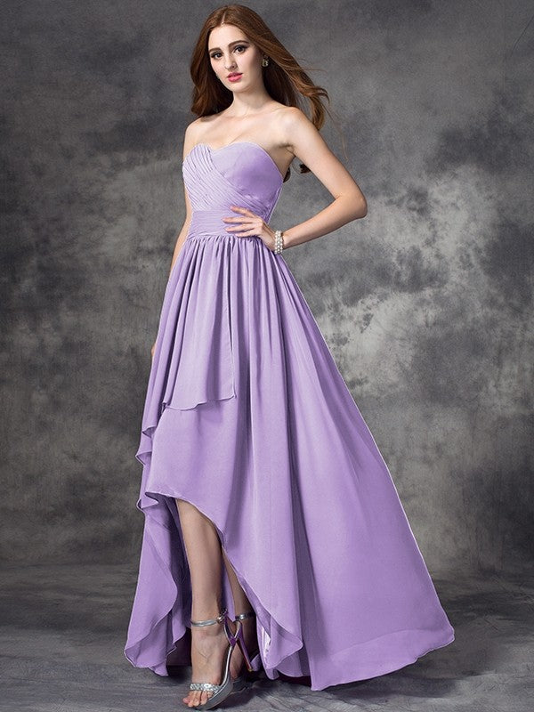 Gorgeous Sweetheart Ruffles Sleeveless High-Low Chiffon Bridesmaid Dresses