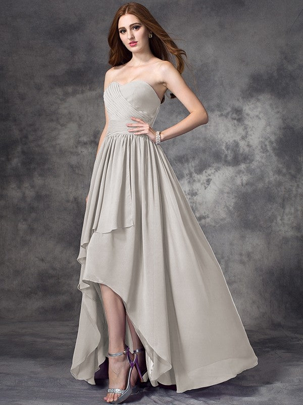 Gorgeous Sweetheart Ruffles Sleeveless High-Low Chiffon Bridesmaid Dresses