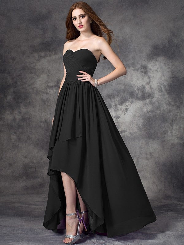 Gorgeous Sweetheart Ruffles Sleeveless High-Low Chiffon Bridesmaid Dresses