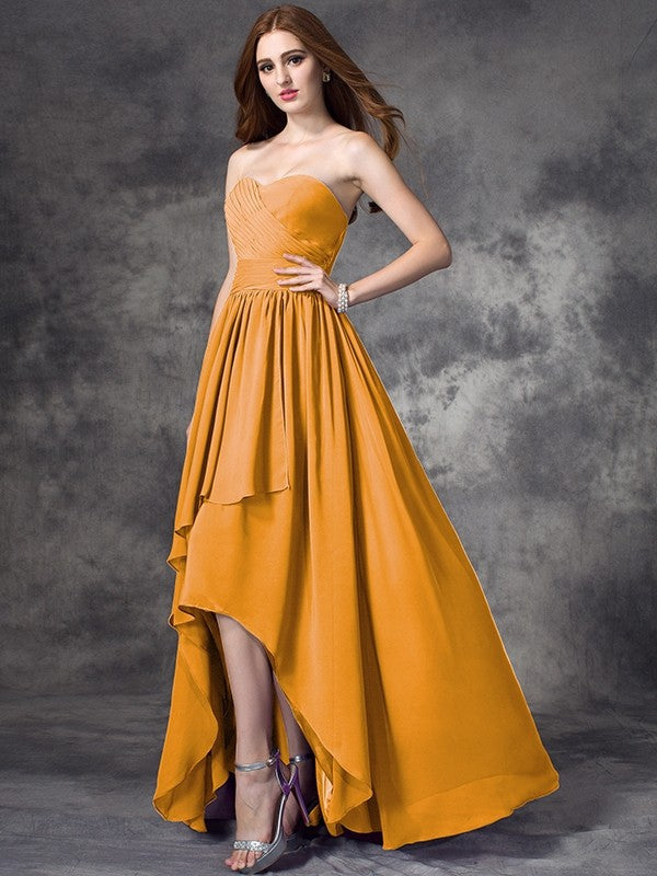 Gorgeous Sweetheart Ruffles Sleeveless High-Low Chiffon Bridesmaid Dresses
