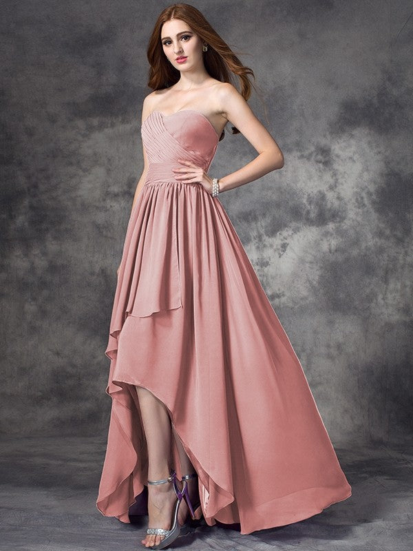 Gorgeous Sweetheart Ruffles Sleeveless High-Low Chiffon Bridesmaid Dresses