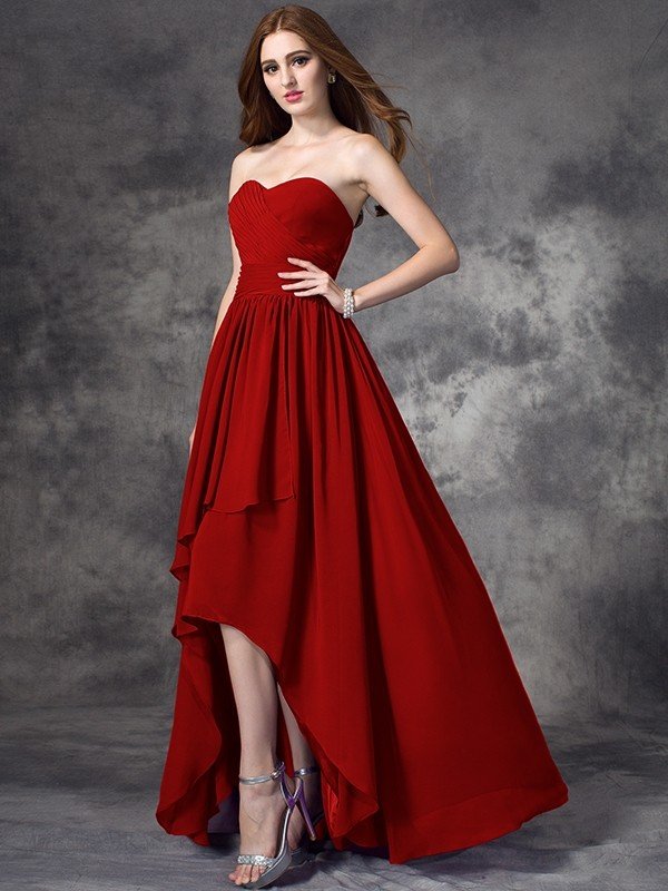 Gorgeous Sweetheart Ruffles Sleeveless High-Low Chiffon Bridesmaid Dresses