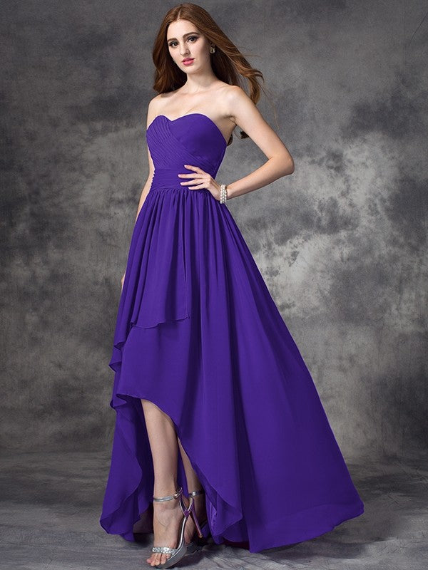 Gorgeous Sweetheart Ruffles Sleeveless High-Low Chiffon Bridesmaid Dresses